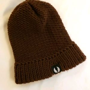 Fold Up Chunky Knit Beanie Brown Angel Wing Logo Adult OS